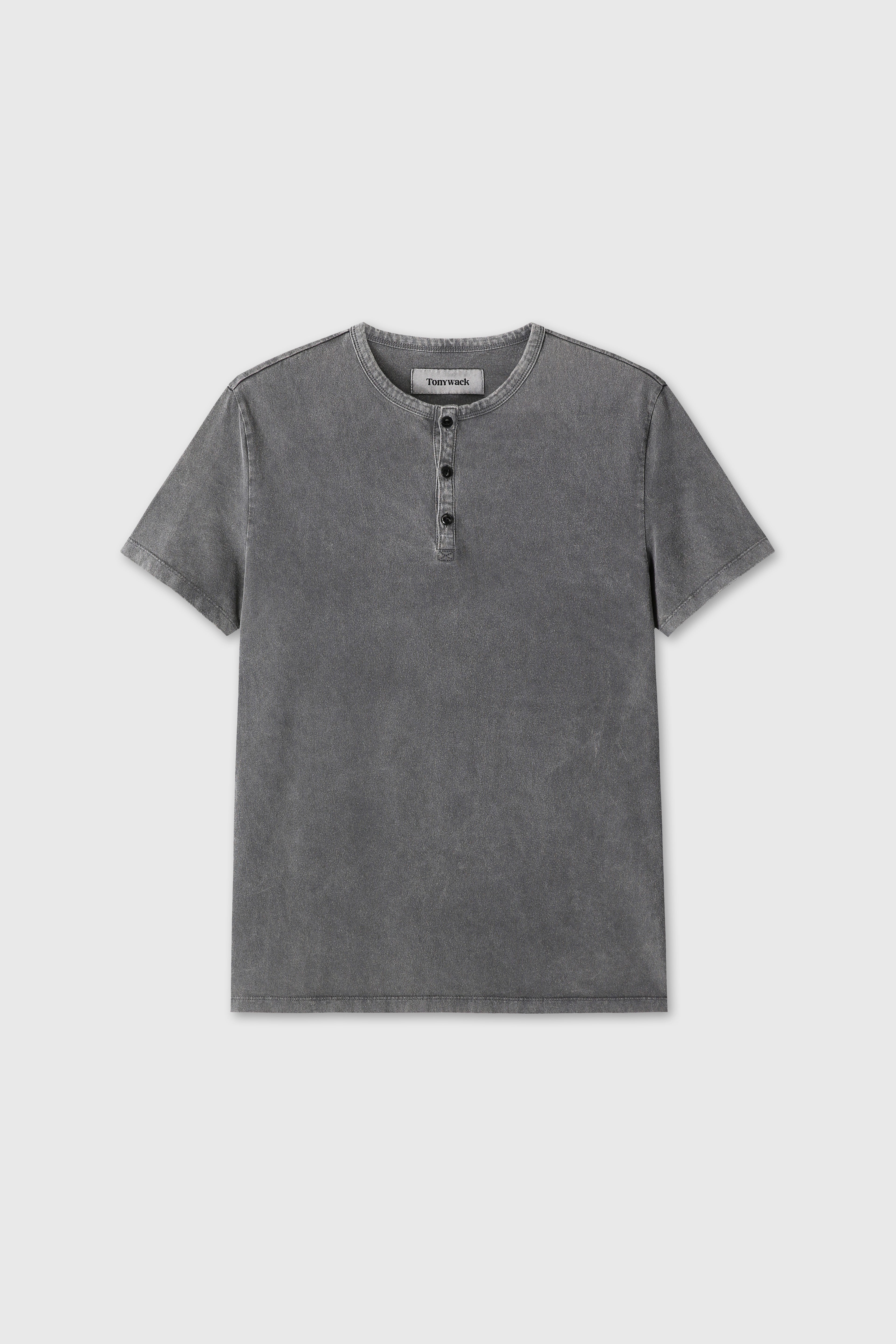 (2026.06.09 Open) GARMENT DYED HENLEY NECK TOP_ FADED CHARCOAL