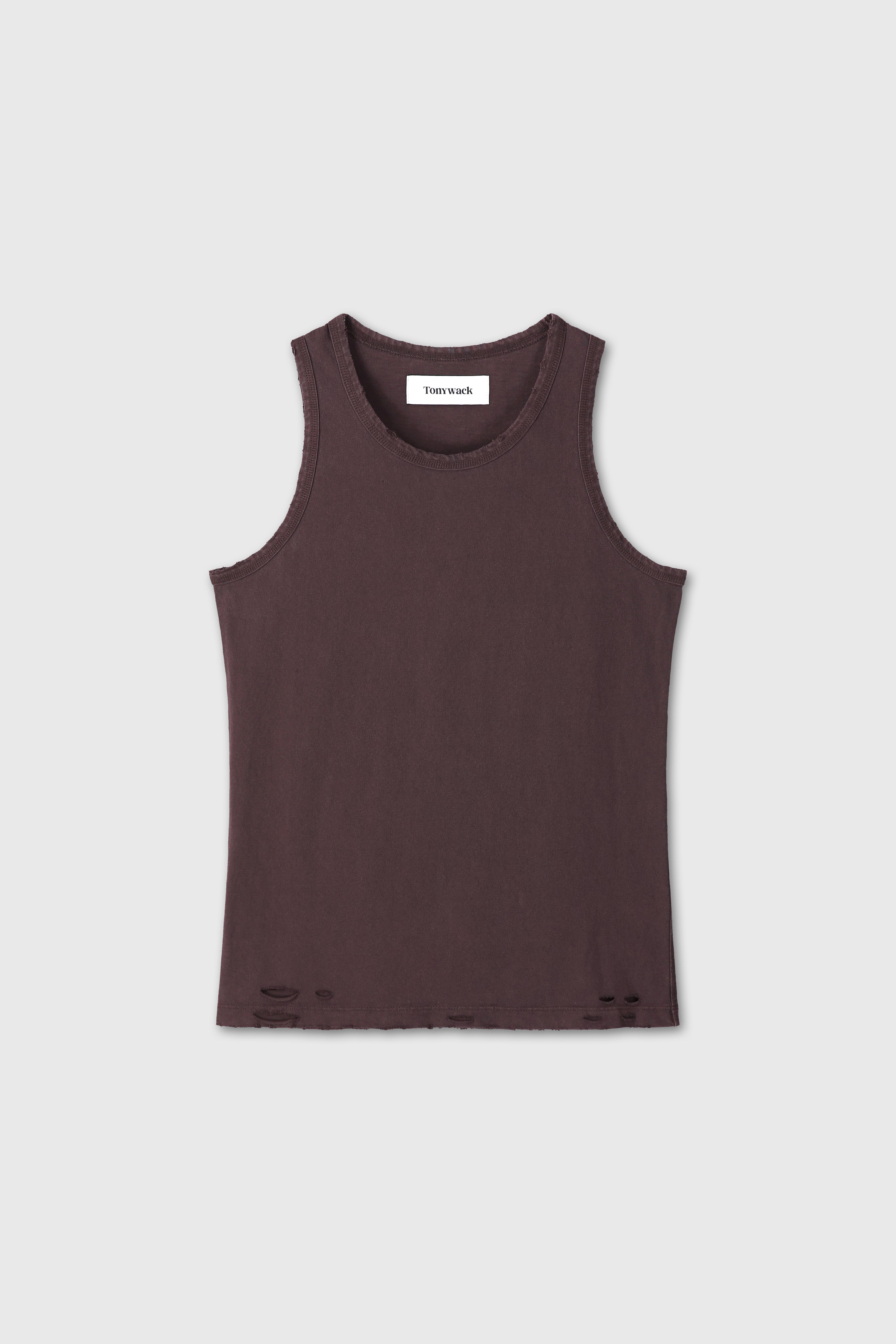 (W) HAND-DISTRESSED REGURAL TANK TOP_ BURNT MARRON