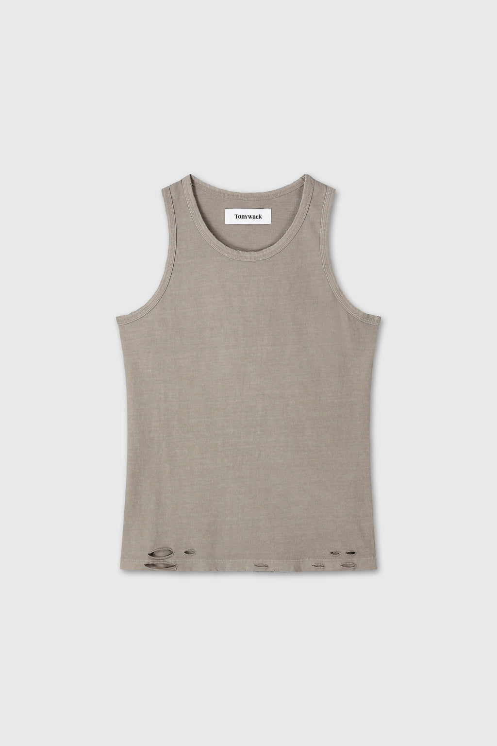 (W) HAND-DISTRESSED REGURAL TANK TOP_ PALE OLIVE