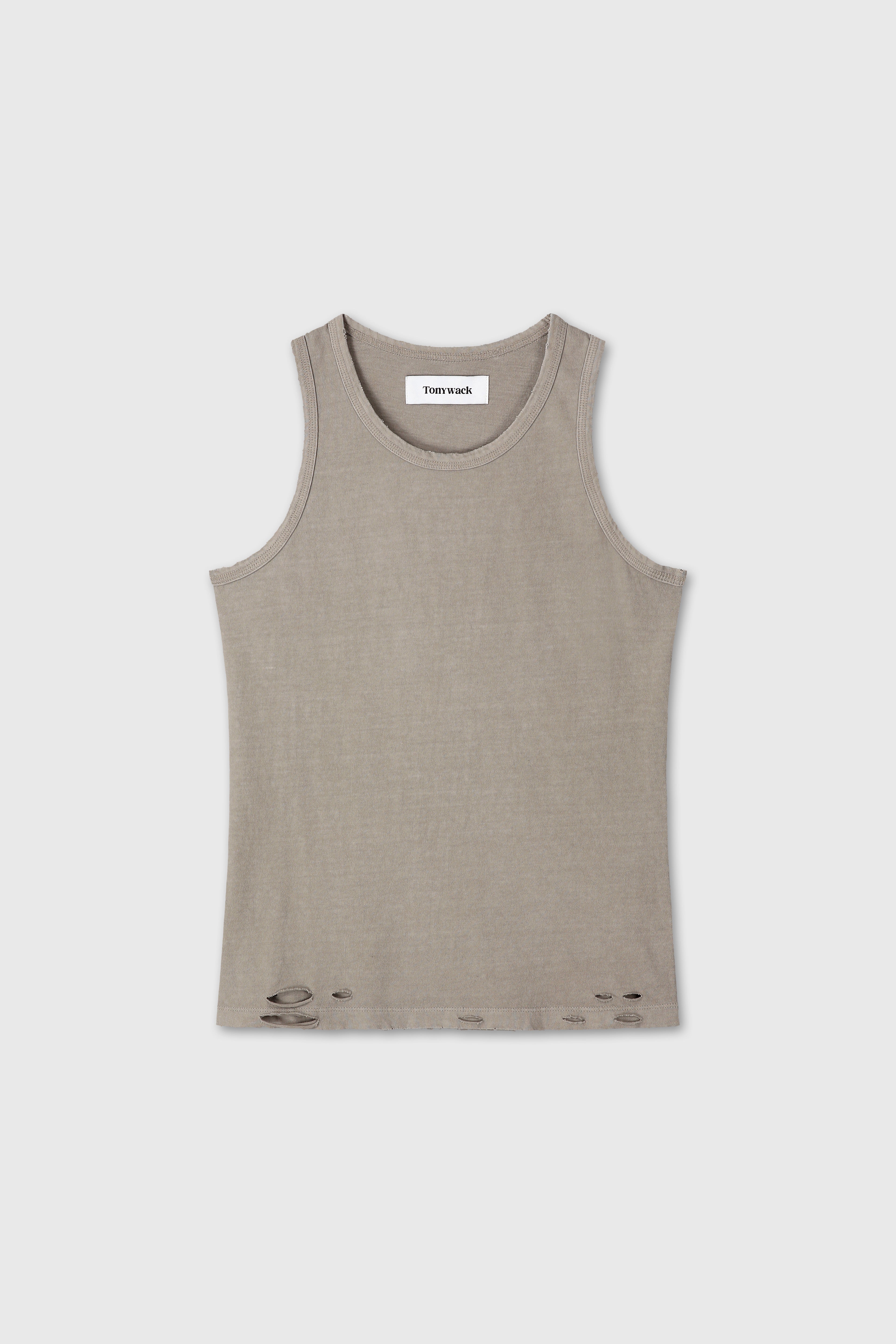 (W) HAND-DISTRESSED REGURAL TANK TOP_ PALE OLIVE