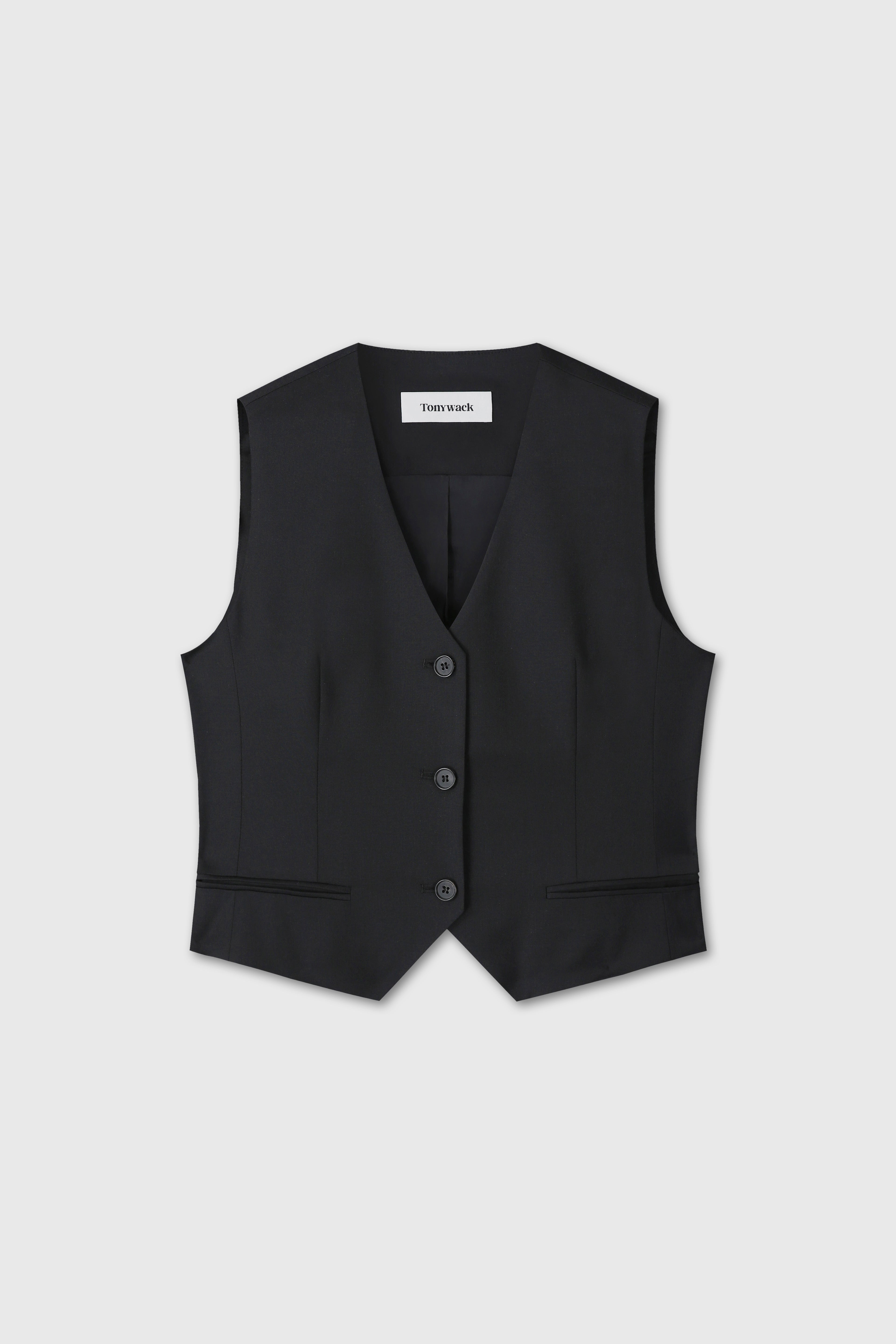 (W) WOOL TAILORED VEST_ BLACK