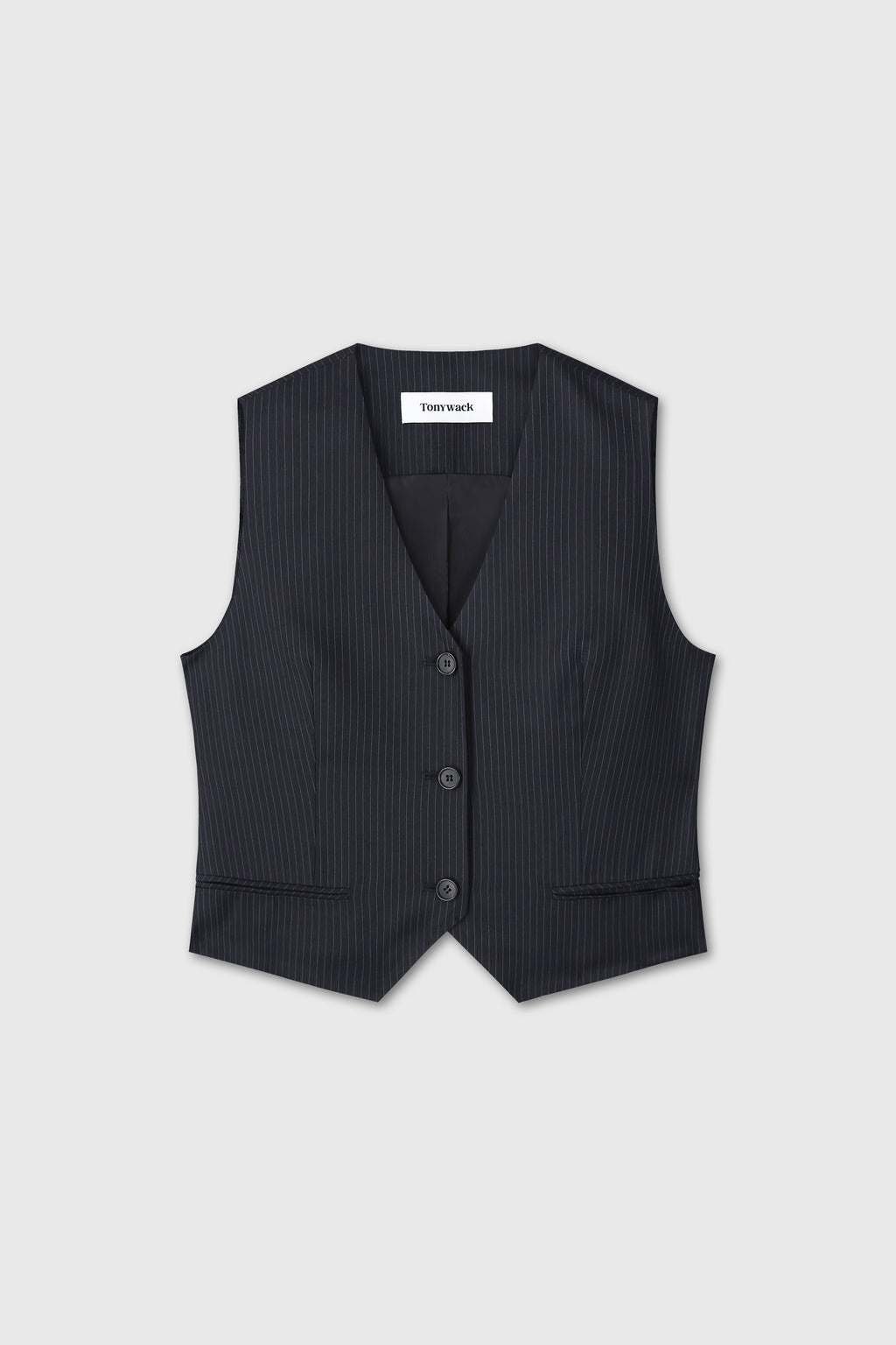 (W) WOOL TAILORED VEST_ NAVY PINSTRIPE
