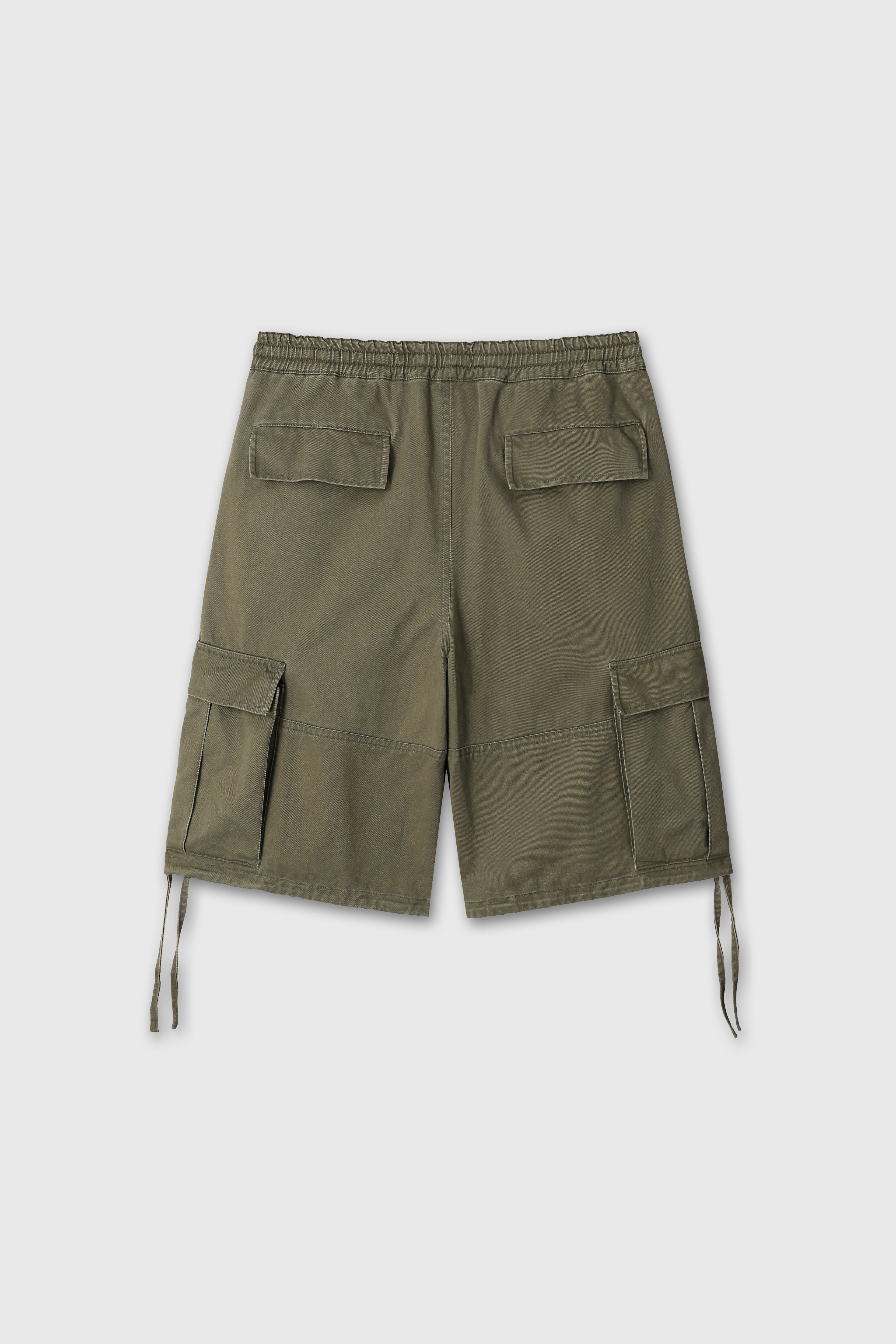 (W) GARMENT-WASHED CARGO SHORTS_ OLIVE