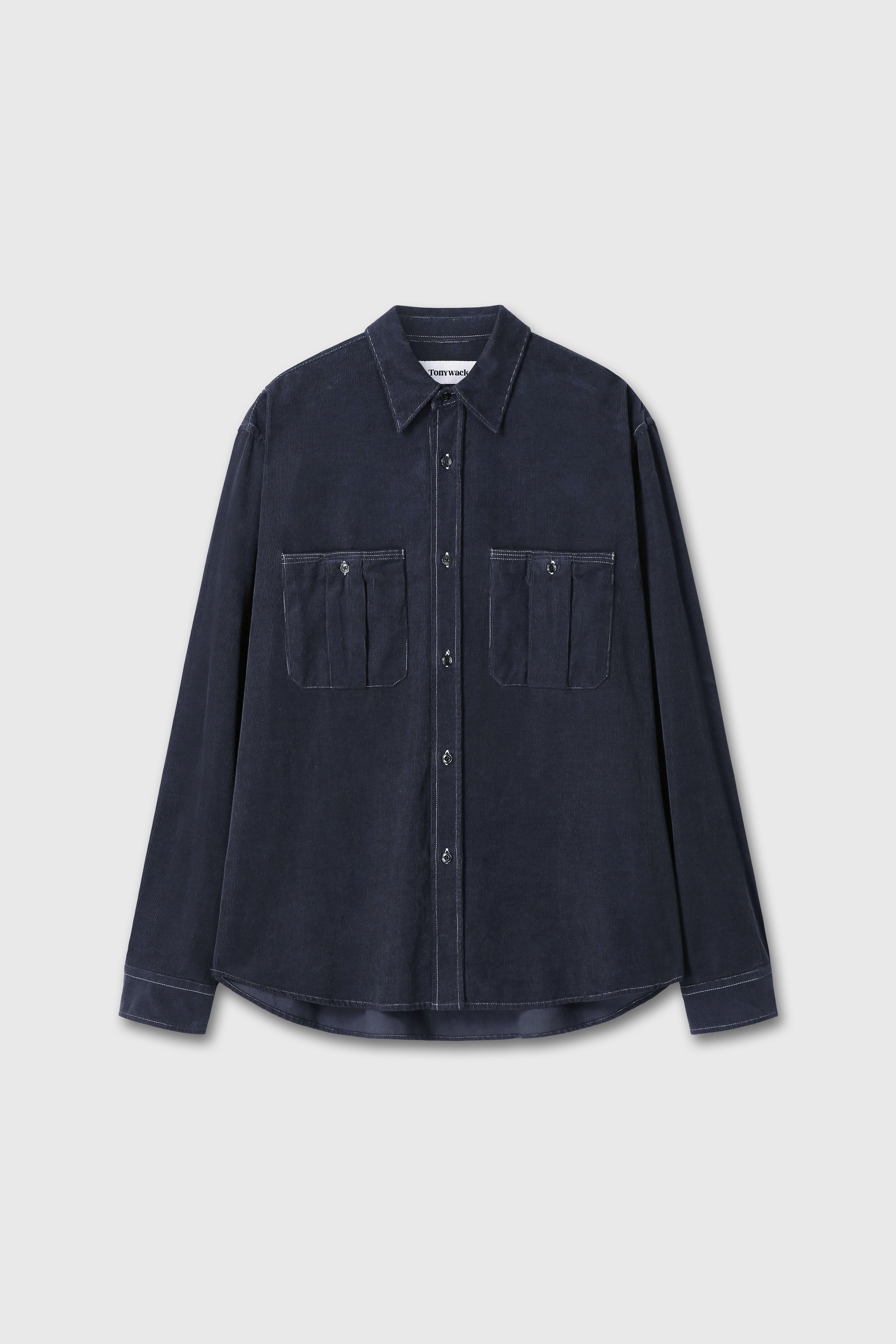 GARMENT-DYED CORDUROY DOUBLE POCKET SHIRT_ NAVY
