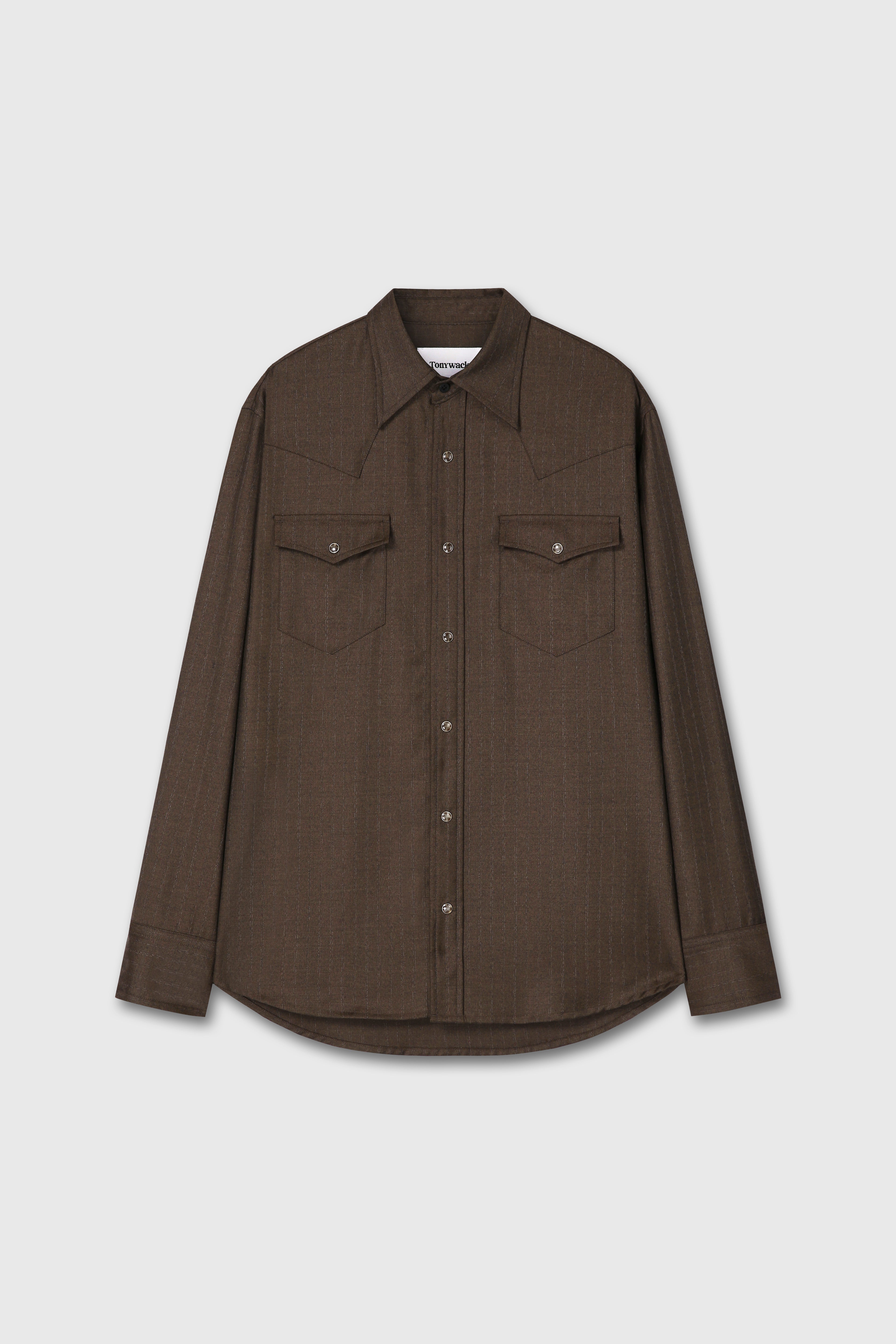 STRIPED WOOL WESTERN SHIRT_ SEPIA BROWN