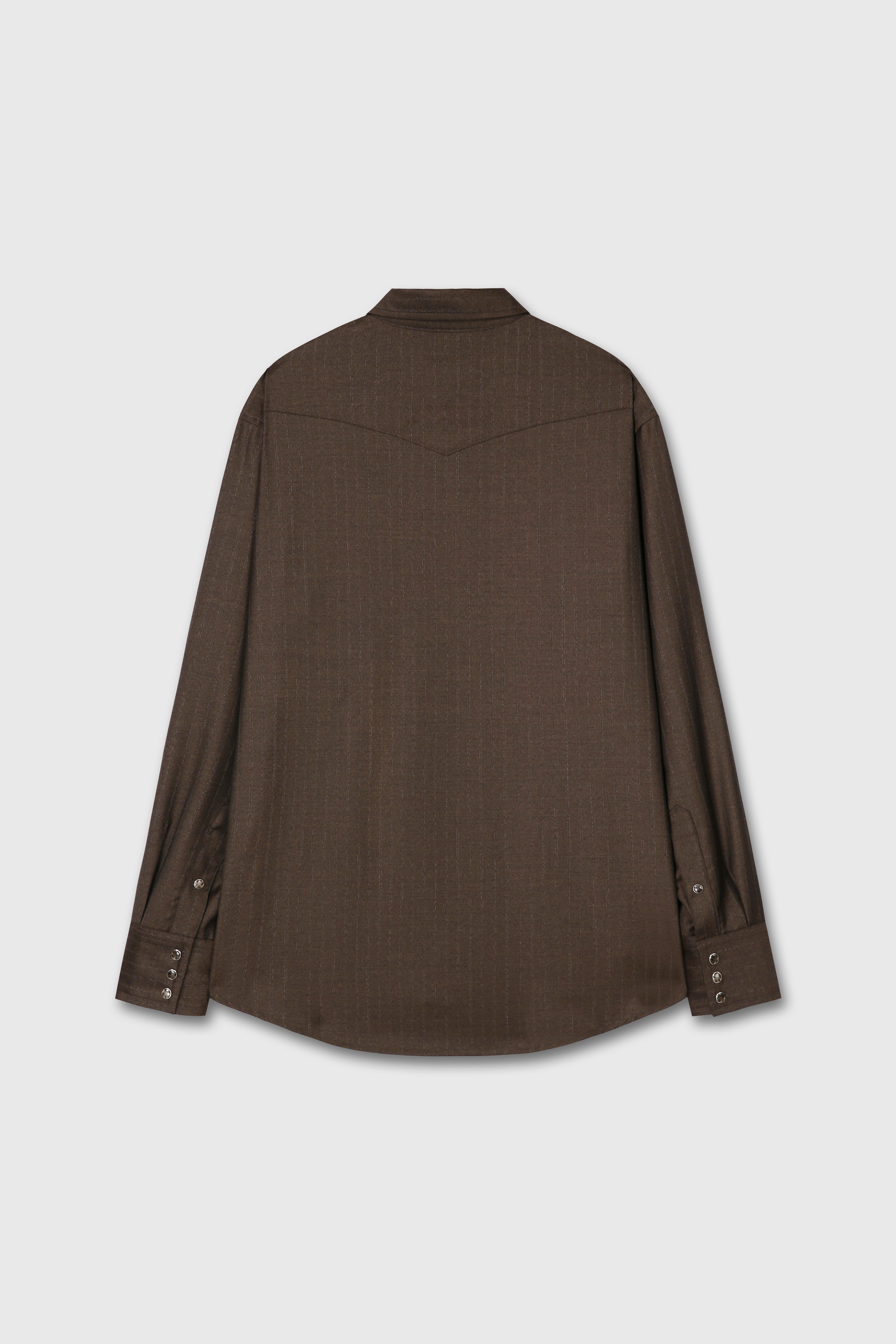STRIPED WOOL WESTERN SHIRT_ SEPIA BROWN