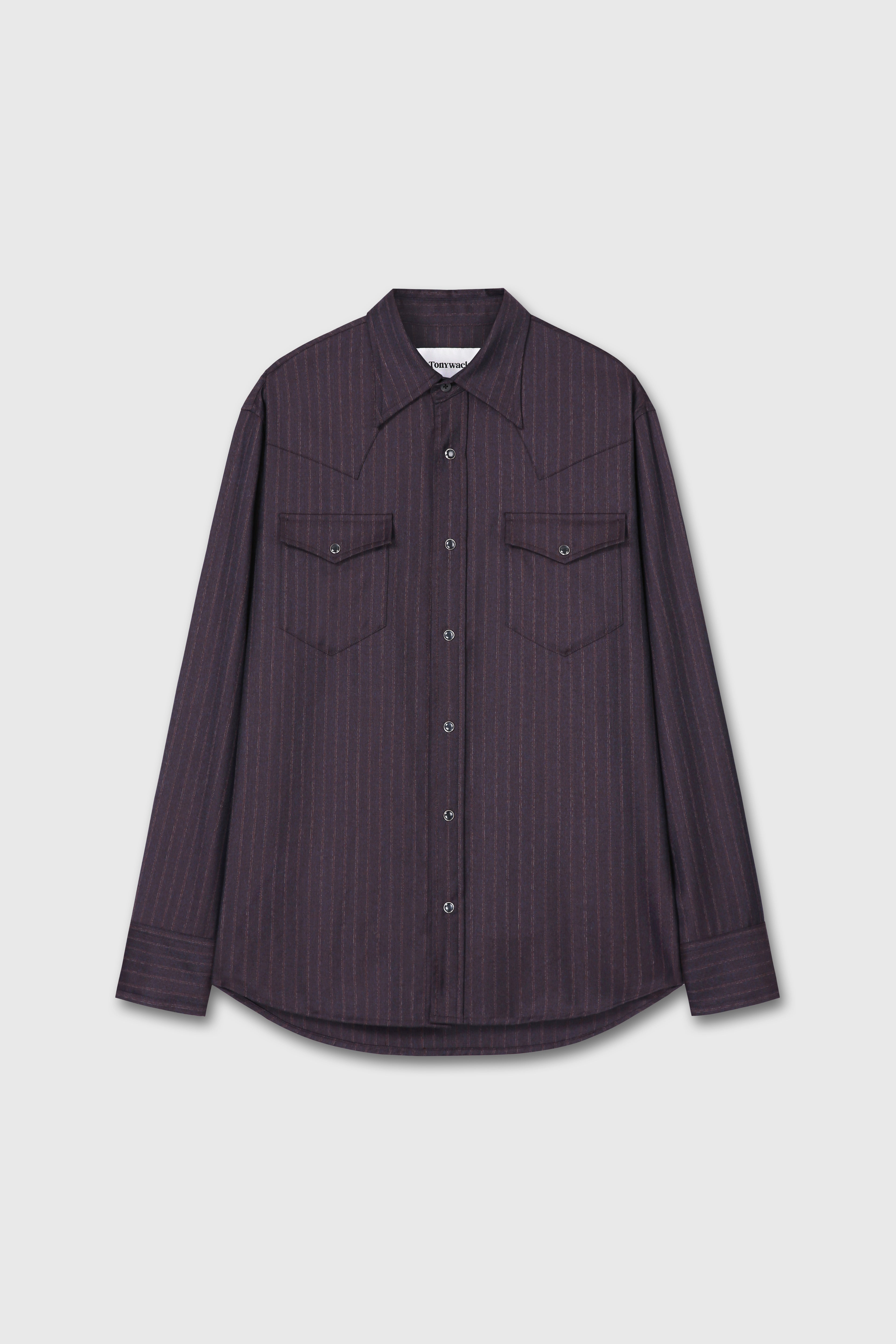 STRIPED WOOL WESTERN SHIRT_ DARK BURGUNDY