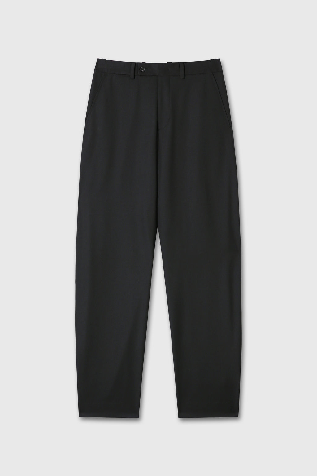 WOOL TWILL CURVED-LEG STRAP TROUSERS_ BLACK
