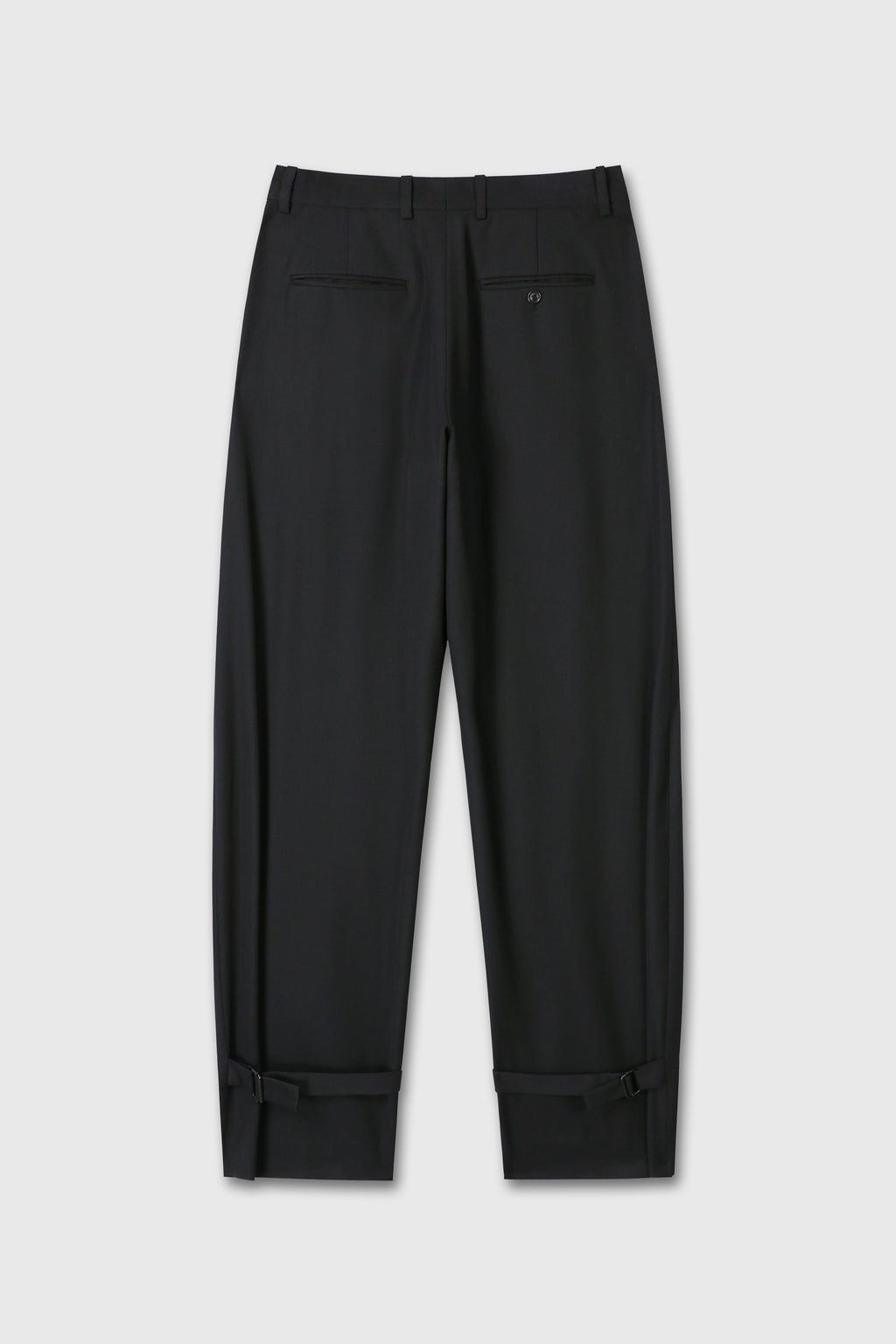 WOOL TWILL CURVED-LEG STRAP TROUSERS_ BLACK