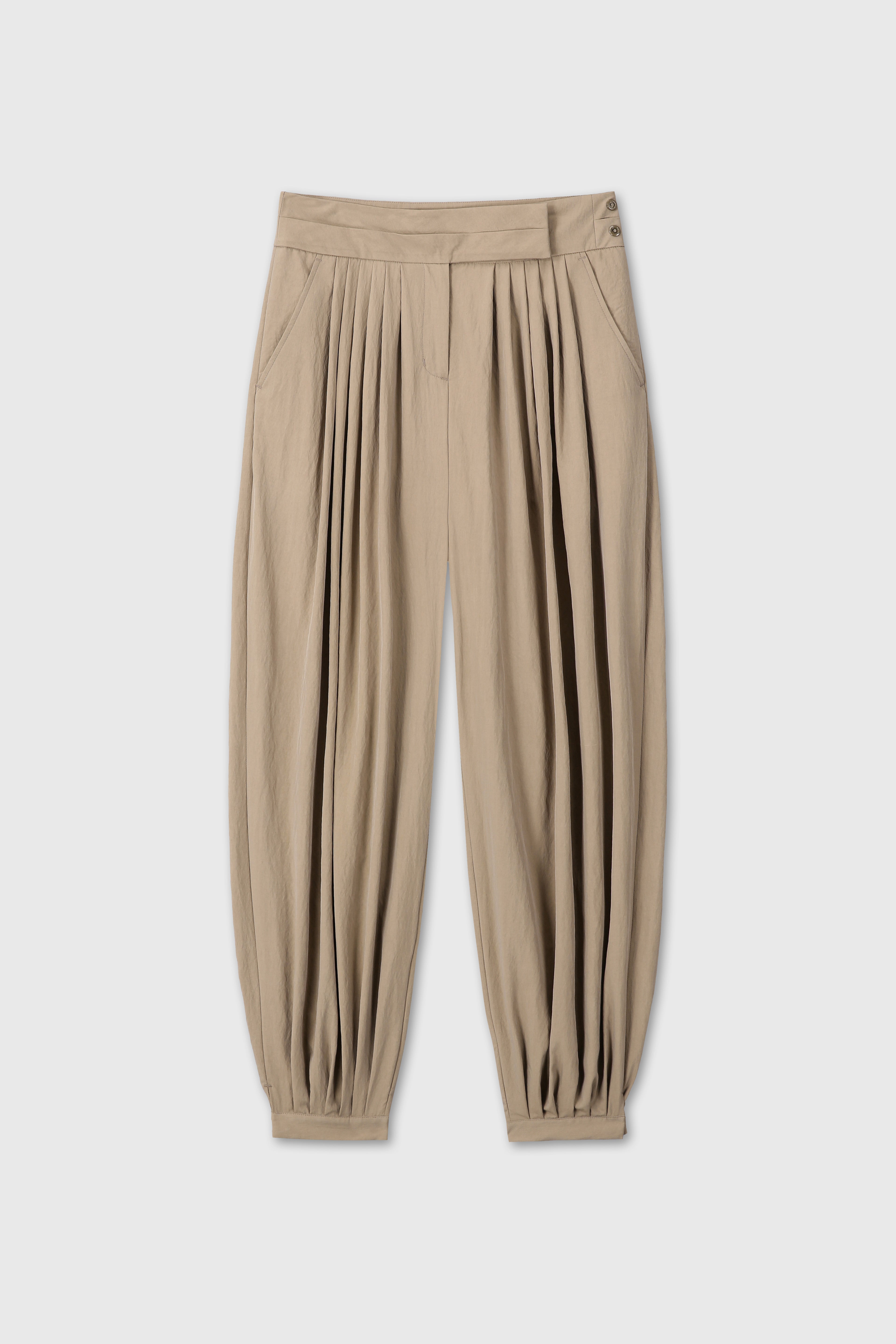 (W) PLEATED VOLUMINOUS PANTS_ BEIGE