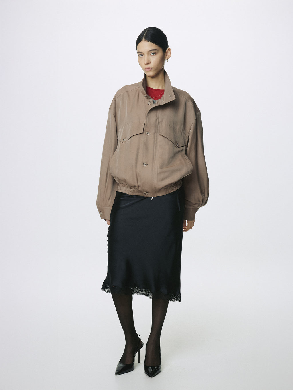 (W) OVERSIZED STAND COLLAR BLOUSON_ SAND