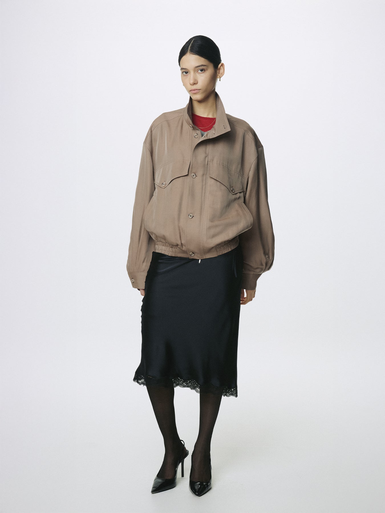 (W) OVERSIZED STAND COLLAR BLOUSON_ SAND