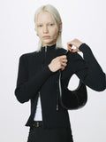 (W) COTTON RIBBED FULL ZIP-UP_ BLACK