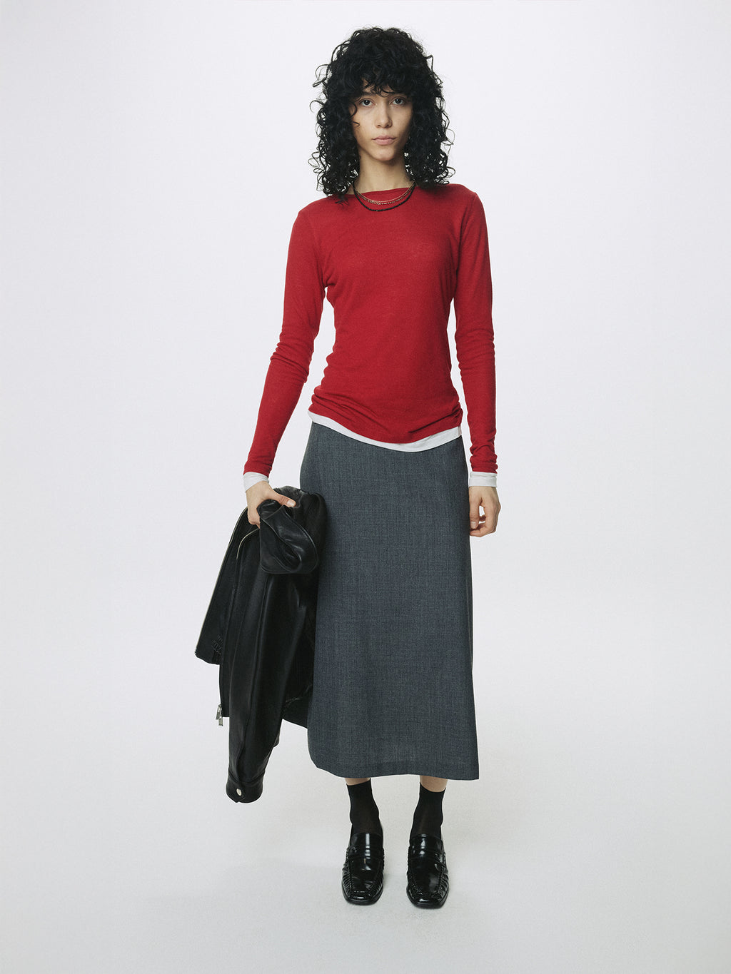 (W) WOOL MIDI SKIRT_ GREY
