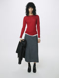 (W) WOOL MIDI SKIRT_ GREY