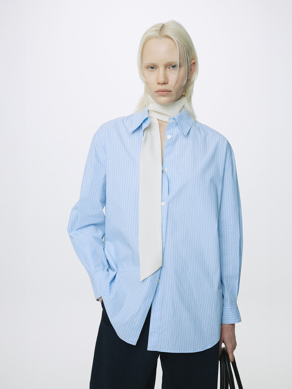 (W) STRIPED COTTON OVER SHIRT_ BLUE