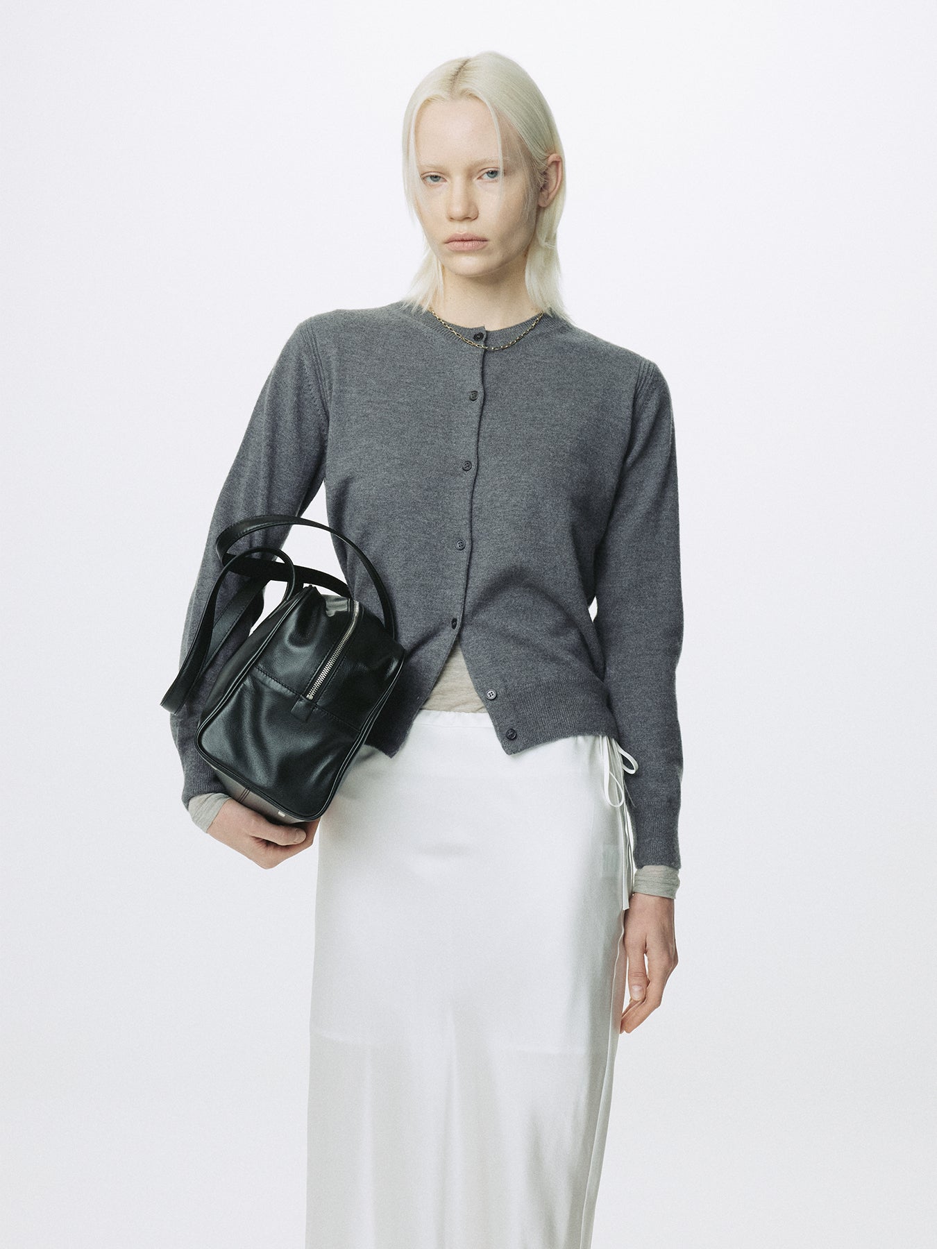 (W) SILK MIDI SKIRT_ OFF WHITE