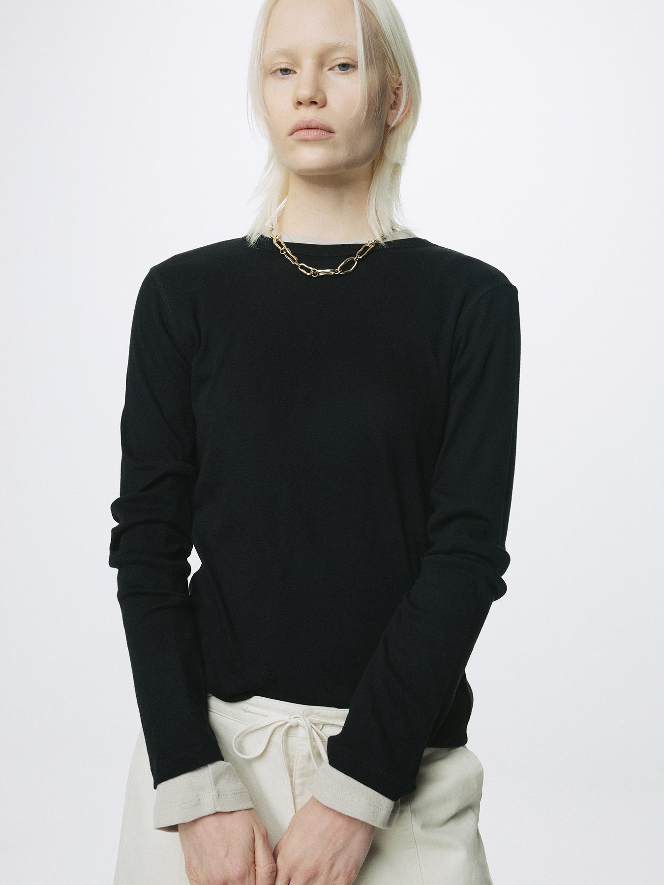 (W) COTTON CASHMERE ESSENTIAL TOP_ BLACK