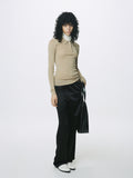 (W) GLITTER RIBBED KNIT POLO SHIRT_ GREENISH BEIGE