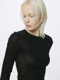 (W) WOOL TENCEL PINTUCK LONG SLEEVE_ BLACK