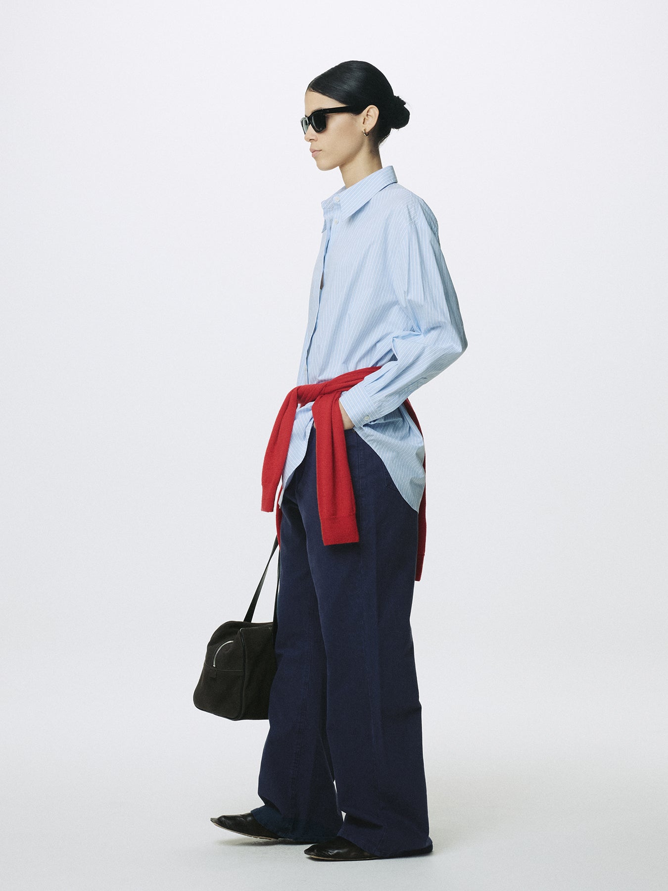 (W) WASHED COTTON TWILL LOOSE FLARED JEANS_ PURPLE BLUE