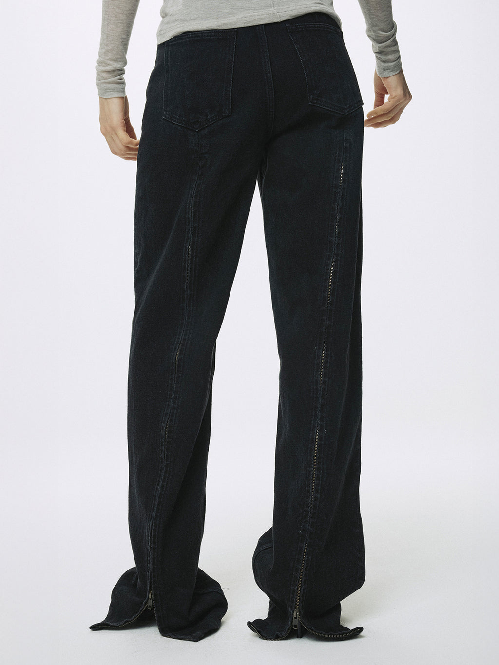 (W) ZIPPED WIDE LEG DENIM_ BLACK