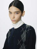 (W) MERINO WOOL ARGYLE CARDIGAN_ NAVY/GREY