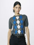 (W) SUPERFINE WOOL ARGYLE CREW NECK SWEATER_ GREY COBALT
