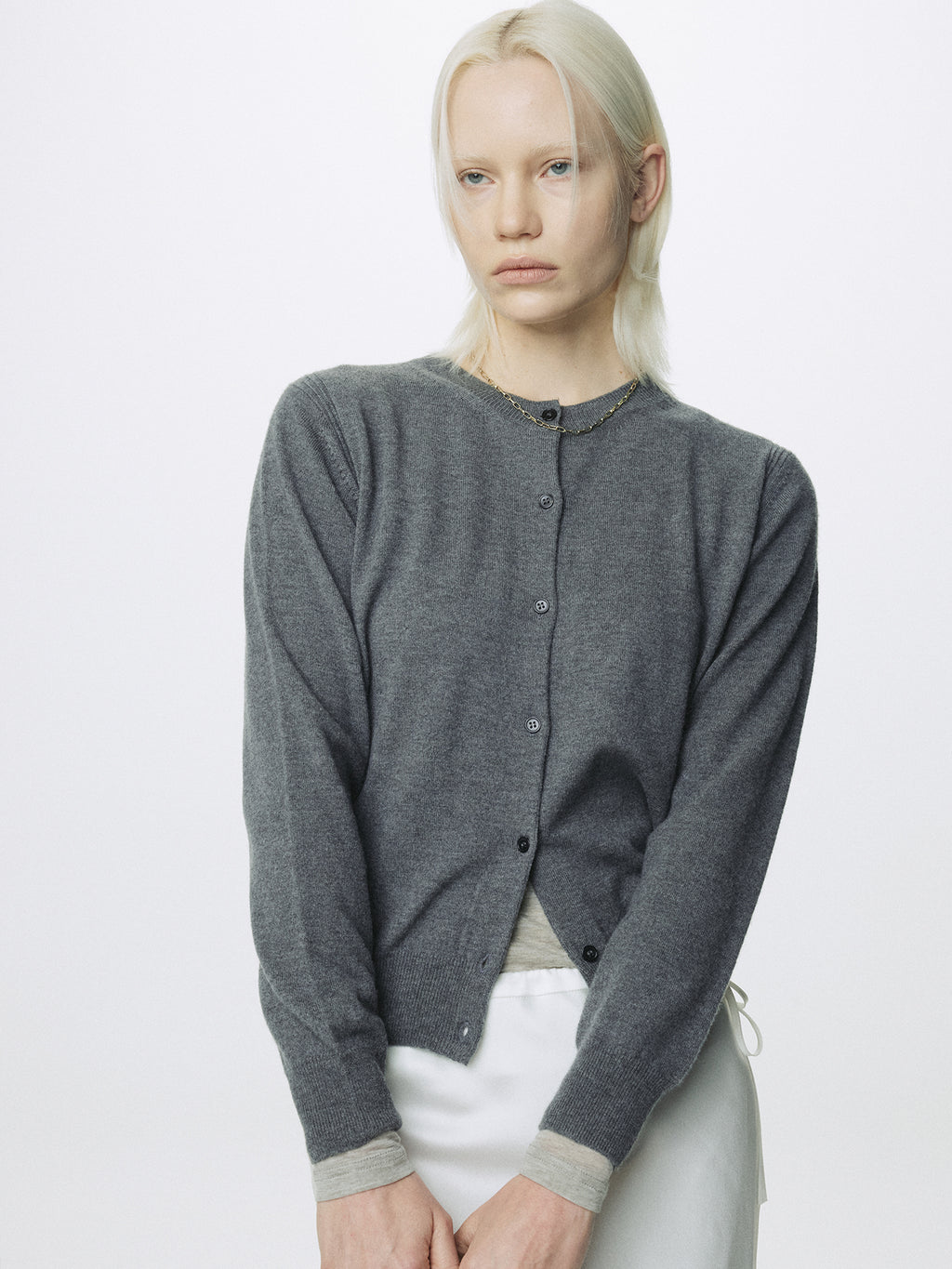 (W) SUPER FINE MERINO WOOL CARDIGAN_ GREY