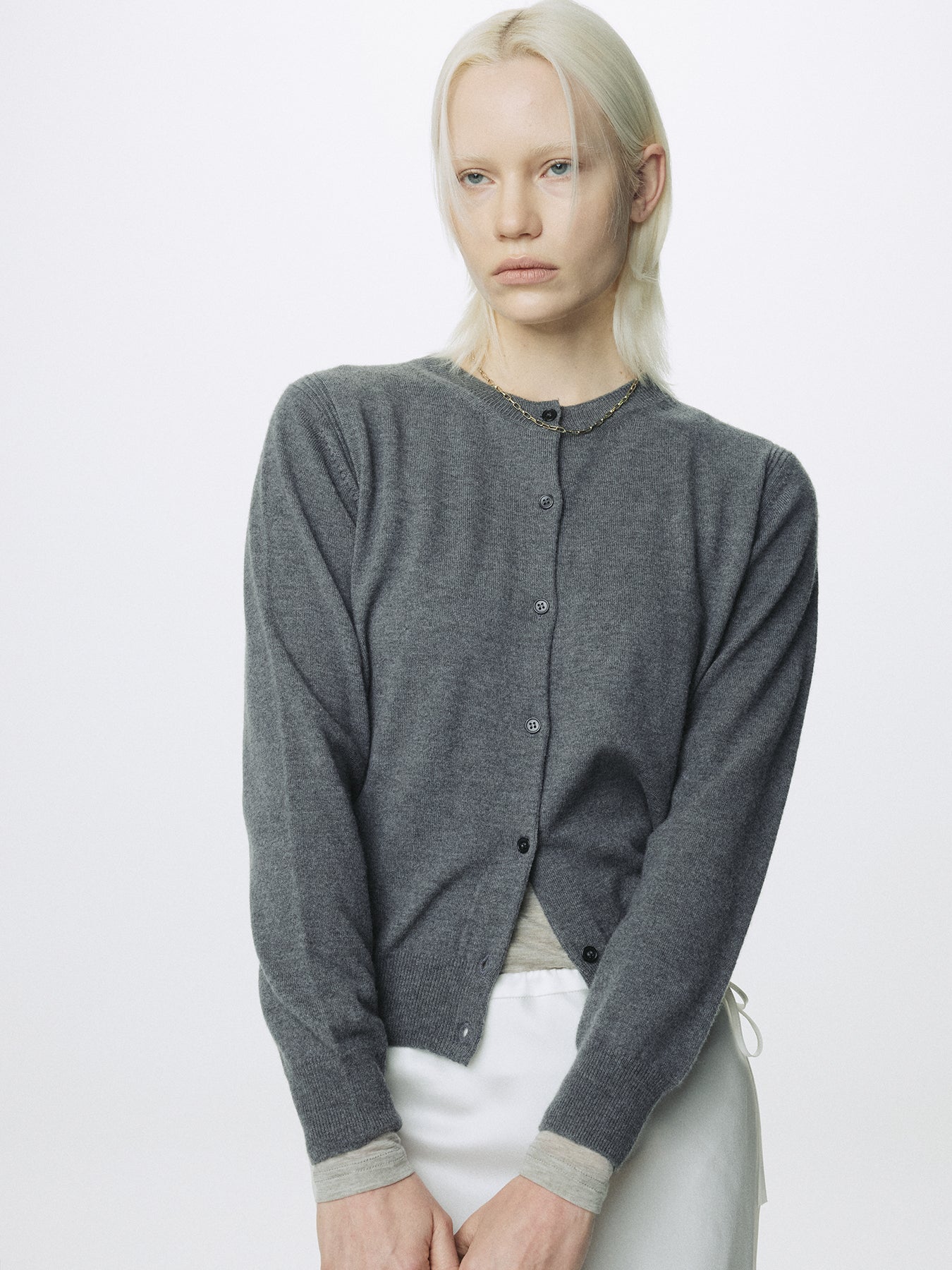 (W) SUPER FINE MERINO WOOL CARDIGAN_ GREY