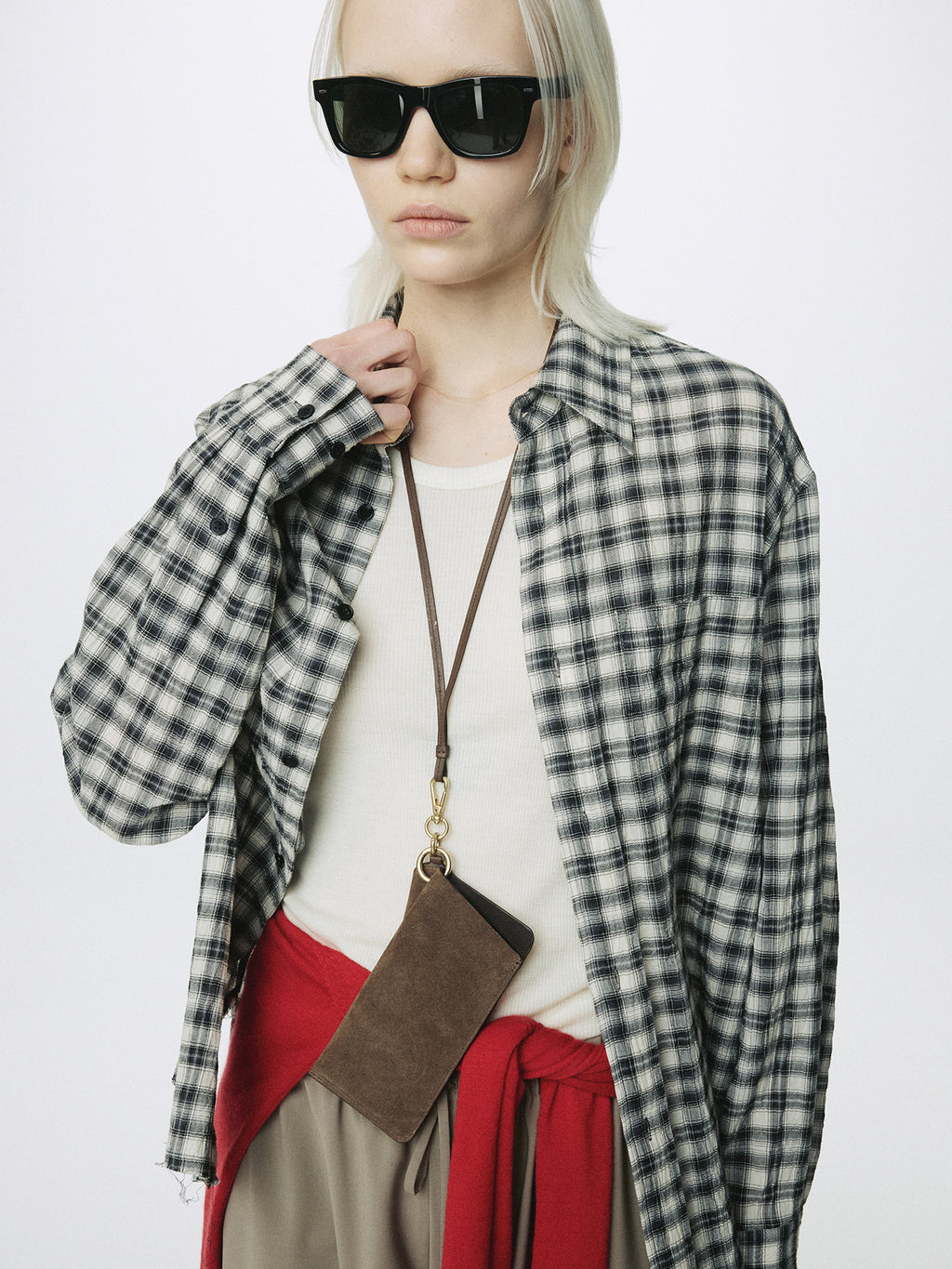(W) RAW-CUT COTTON CHECK SHIRT_ BLACK CHECK