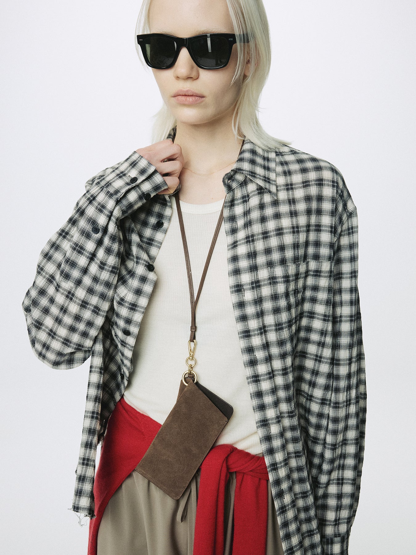 (W) RAW-CUT COTTON CHECK SHIRT_ BLACK CHECK