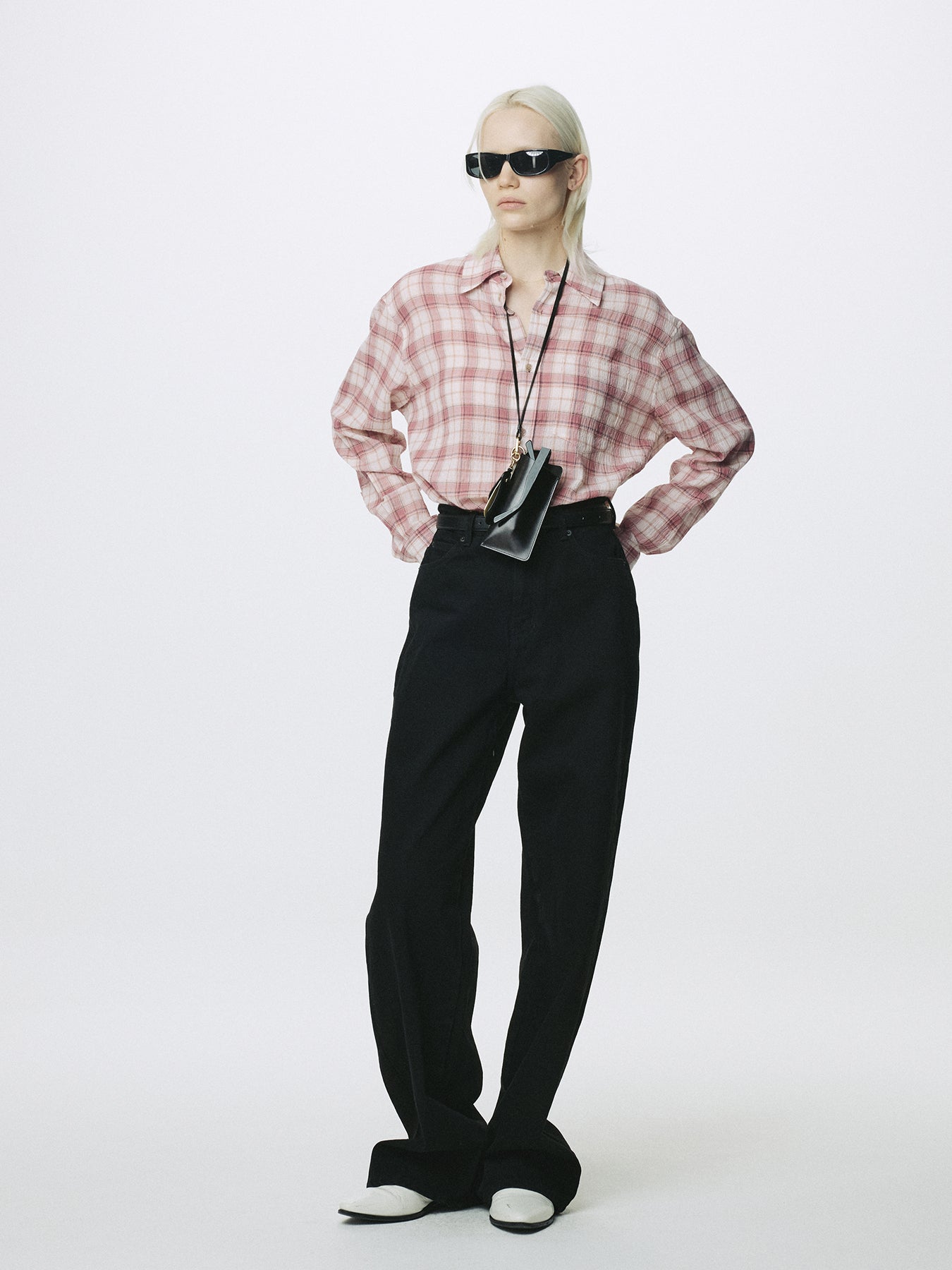 (W) RAW-CUT COTTON CHECK SHIRT_ PINK CHECK