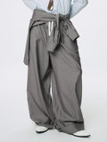 (W) SILK WOOL WIDE LEG PAJAMA TROUSERS_ DARK GREY STRIPE